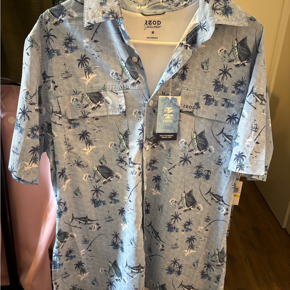 IZOD Blue Tropical Print Men's Shirt